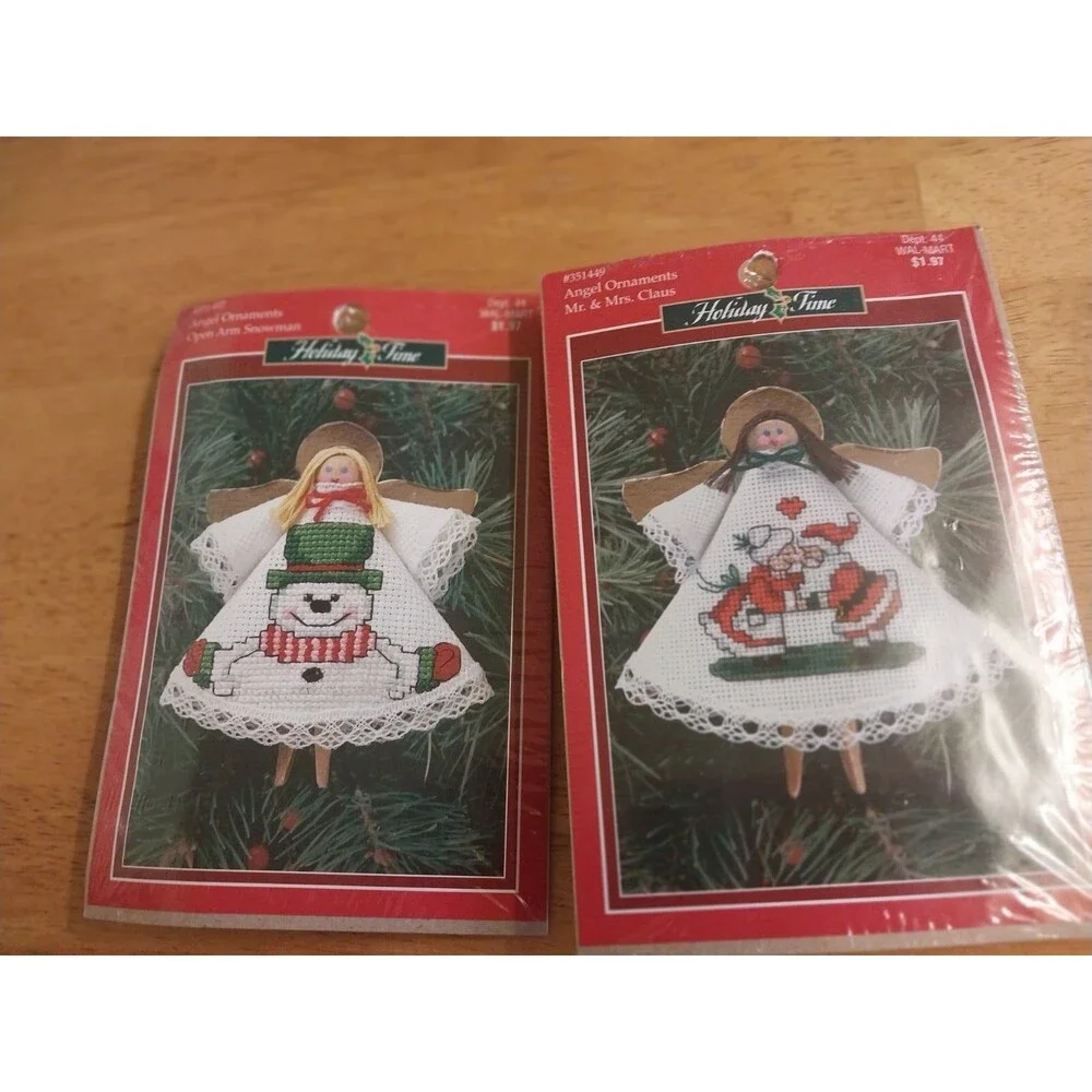 Lot of 2 Angel Ornament Kits Mr & MR Claus And Snowman